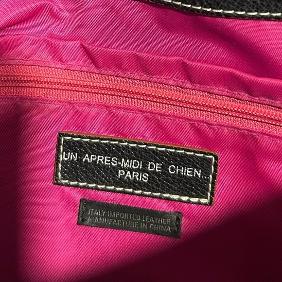Un Apres-Midi De Chien Paris Black Leather Handbag Purse Hot Pink Interior - Picture 4 of 5